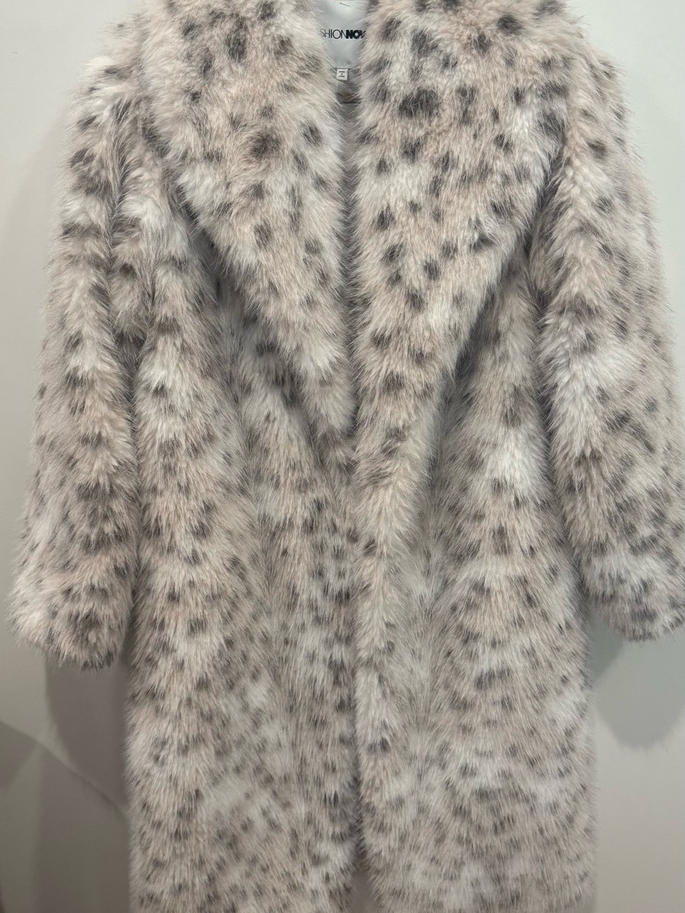 Faux Fur Leopard-Print Coat - Cream/Gray